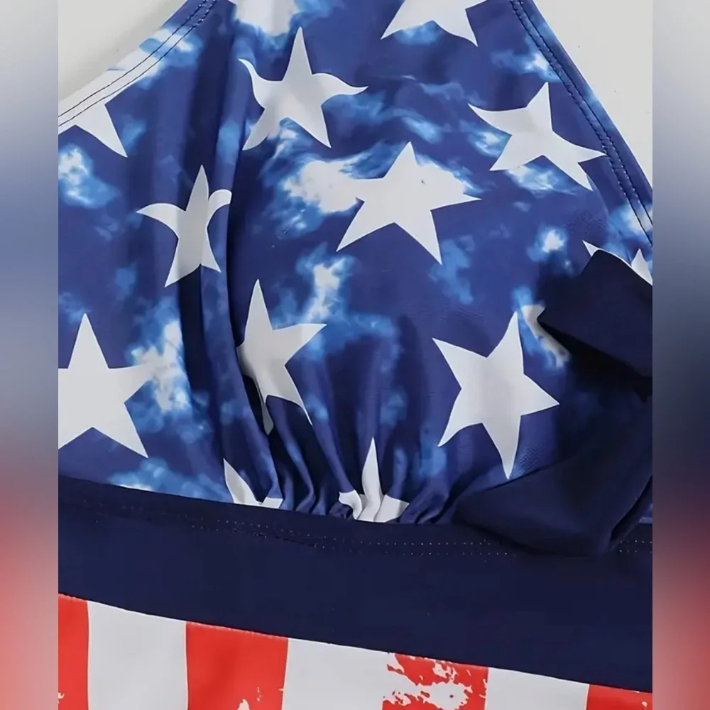 Plus Size American Flag Stars Stripes Swimdress Set - Picture 2 of 5